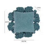 Stone Washed Denim Blue Cotton Tasseled Pillow Model: TOV-C18589